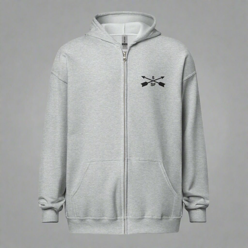 Hoodie with embroidered design of 5th special forces group insignia. 