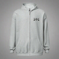 Hoodie with embroidered design of 19th special forces group insignia. 