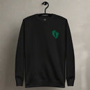 PJ green feet embroidered on a sweatshirt