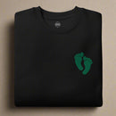 PJ green feet embroidered on a sweatshirt