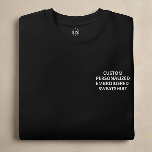 Sweatshirt with personalized design and text on the left chest