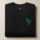 sweatshirt embroidered with pj green feet and the word PJ on the left chest
