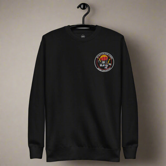 black sweatshirt embroidered with 503d infantry 2d battalion insignia.