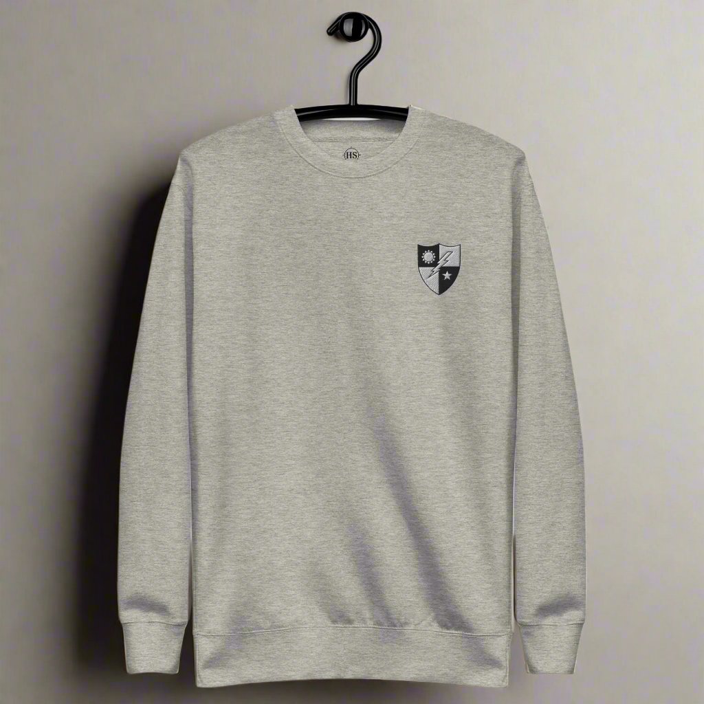 75th ranger regiment insignia embroidered on the left chest of sweatshirt