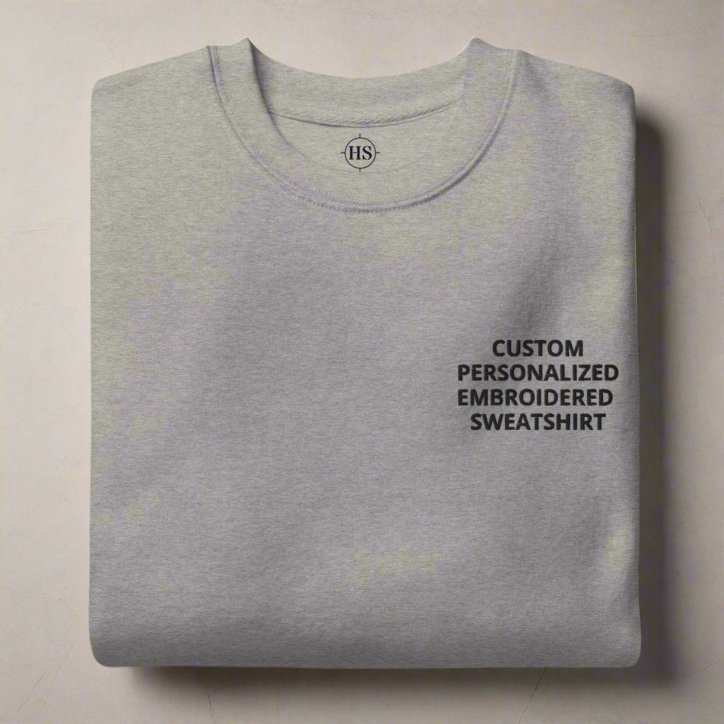 Sweatshirt with personalized design and text on the left chest