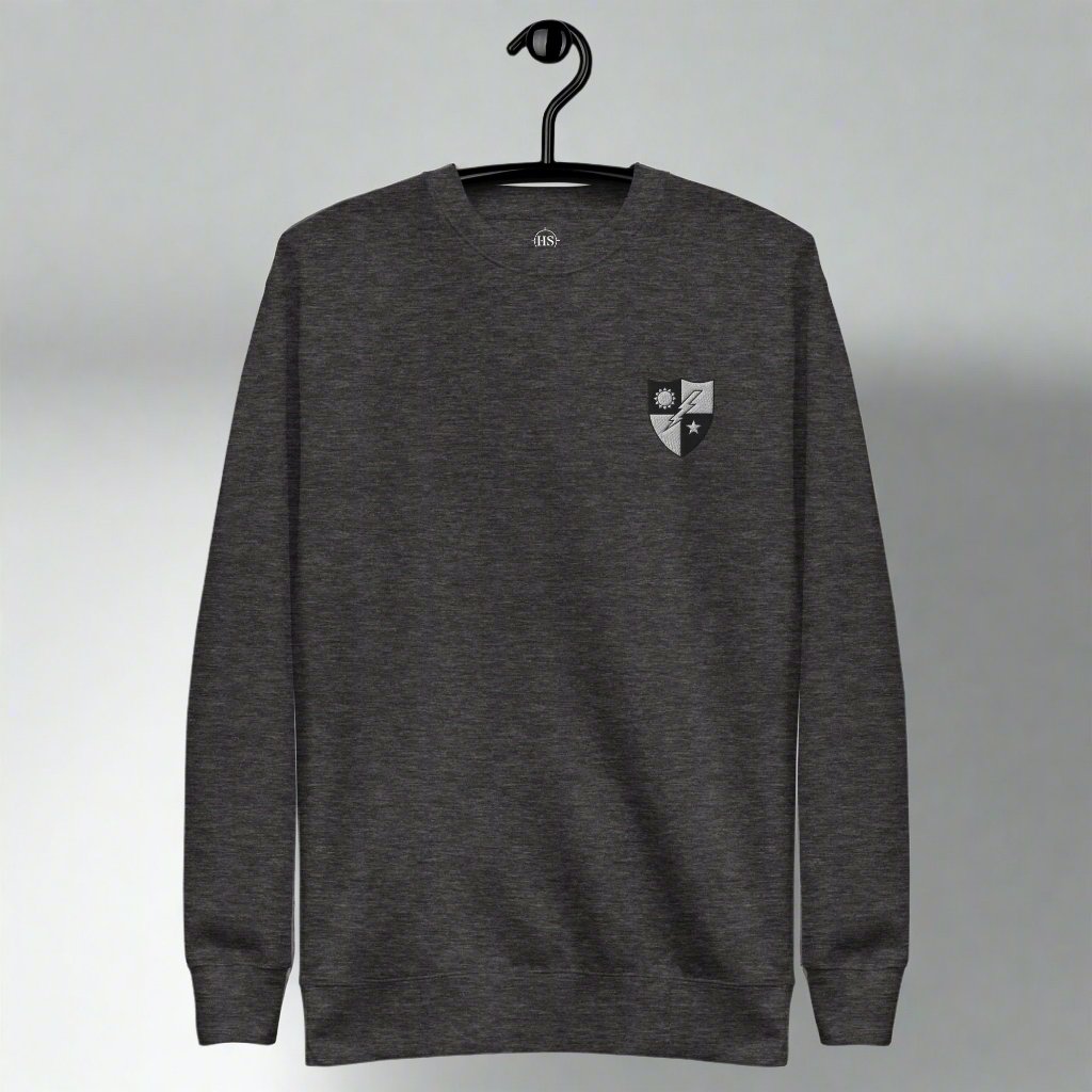 75th ranger regiment insignia embroidered on the left chest of sweatshirt