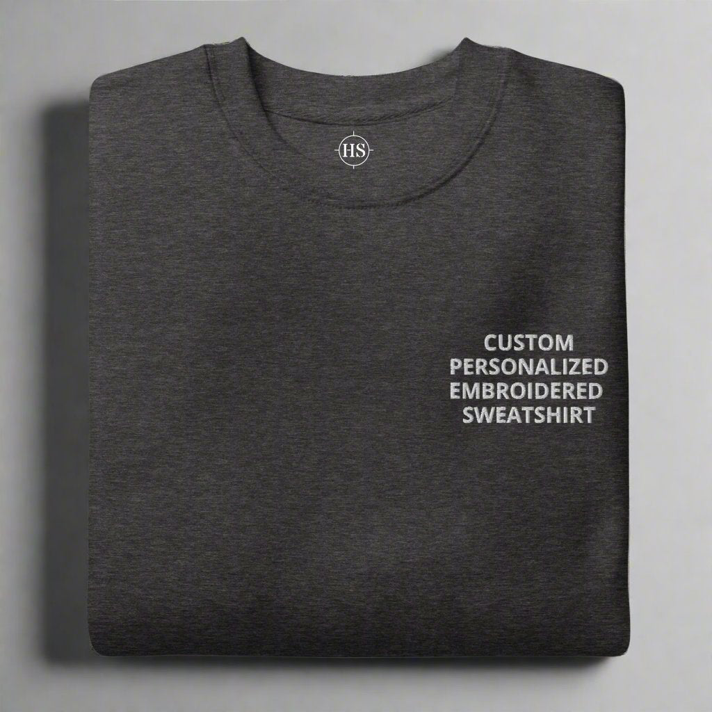 Sweatshirt with personalized design and text on the left chest