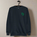 PJ green feet embroidered on a sweatshirt
