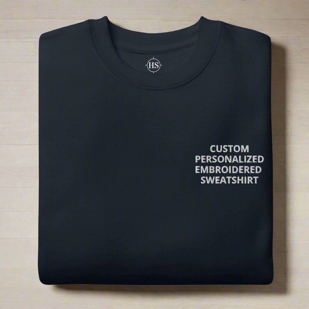 Sweatshirt with personalized design and text on the left chest