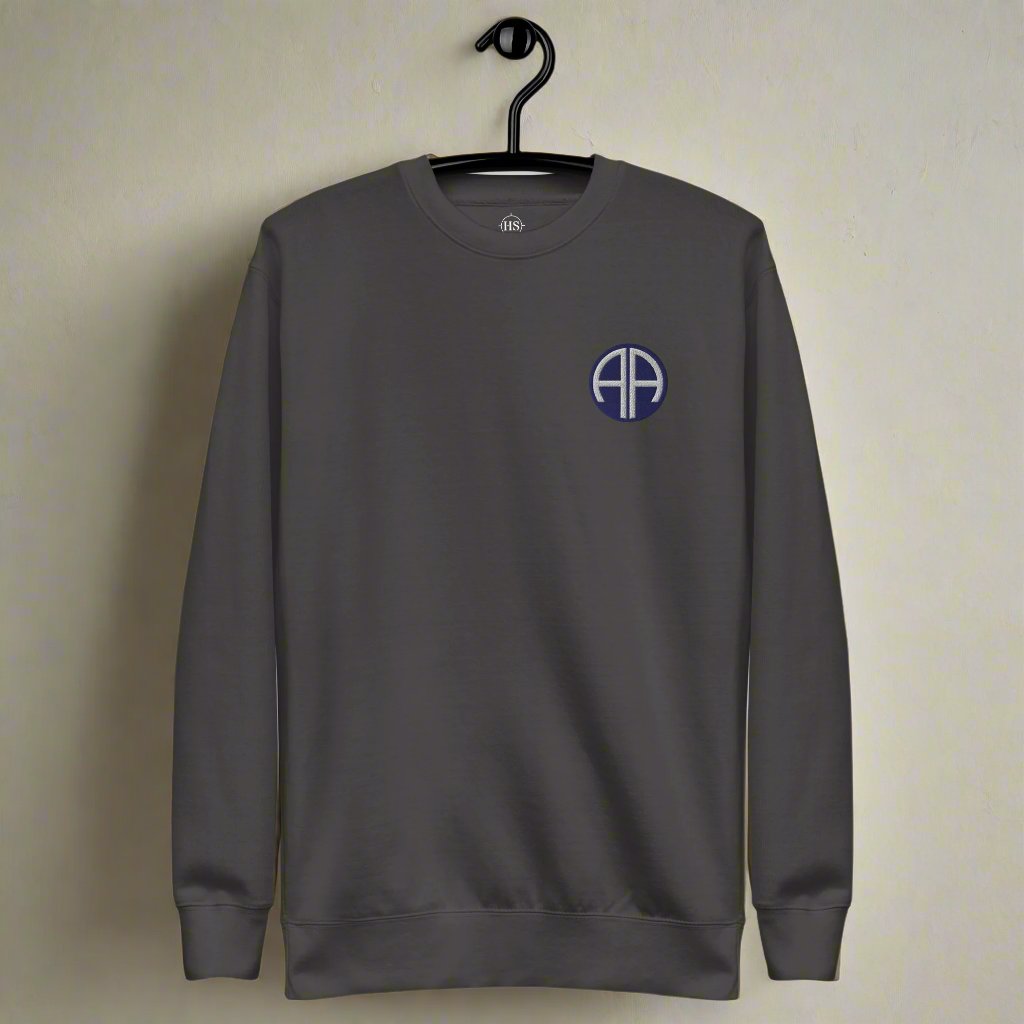 sweatshirt embroidered with 82nd airborne insignia