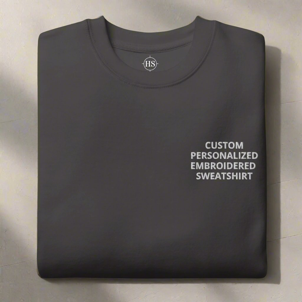 Sweatshirt with personalized design and text on the left chest