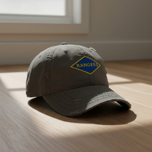 Distressed dad hat with world war 2 blue ranger diamond