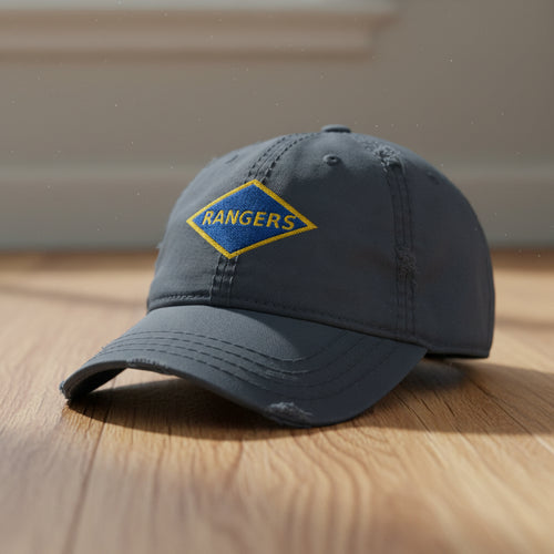 Distressed dad hat with world war 2 blue ranger diamond