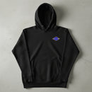 black hoodie with world war 2 blue ranger diamond on the left chest