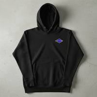 black hoodie with world war 2 blue ranger diamond on the left chest