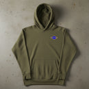 military green hoodie with world war 2 blue ranger diamond on the left chest