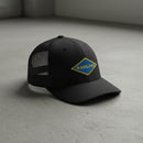 World War 2 blue ranger diamond embroidered on a snapback trucker hat.