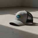 World War 2 blue ranger diamond embroidered on a snapback trucker hat.
