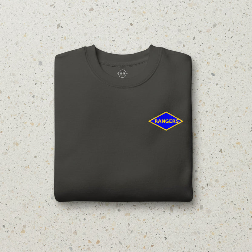 gray sweatshirt with army rangers world war 2 blue diamond
